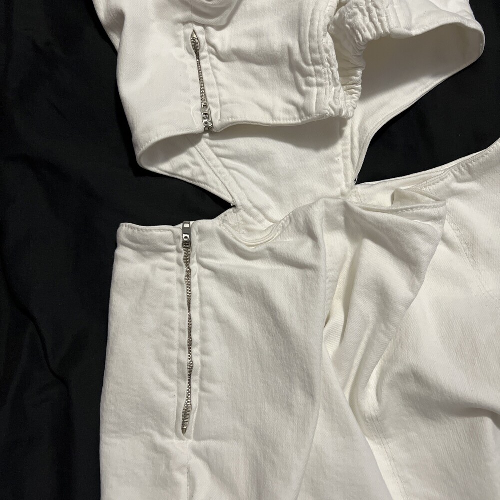 Zara White Denim Cutout Dress Medium Party Graduate  Casual - Picture 4 of 6